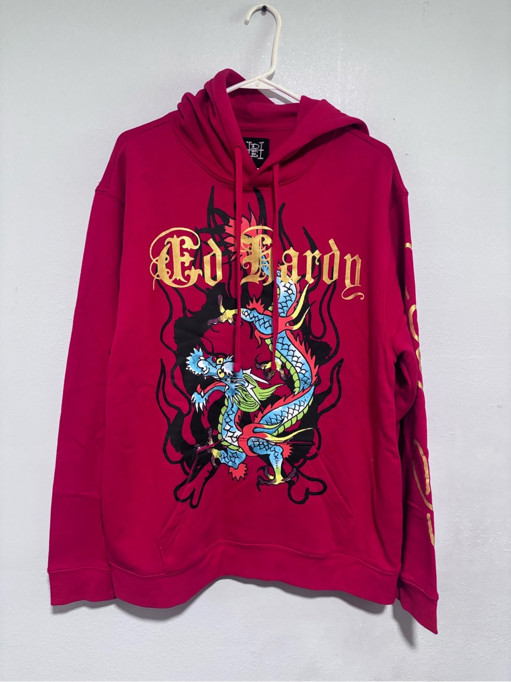 Red ed hardy hoodie size Large